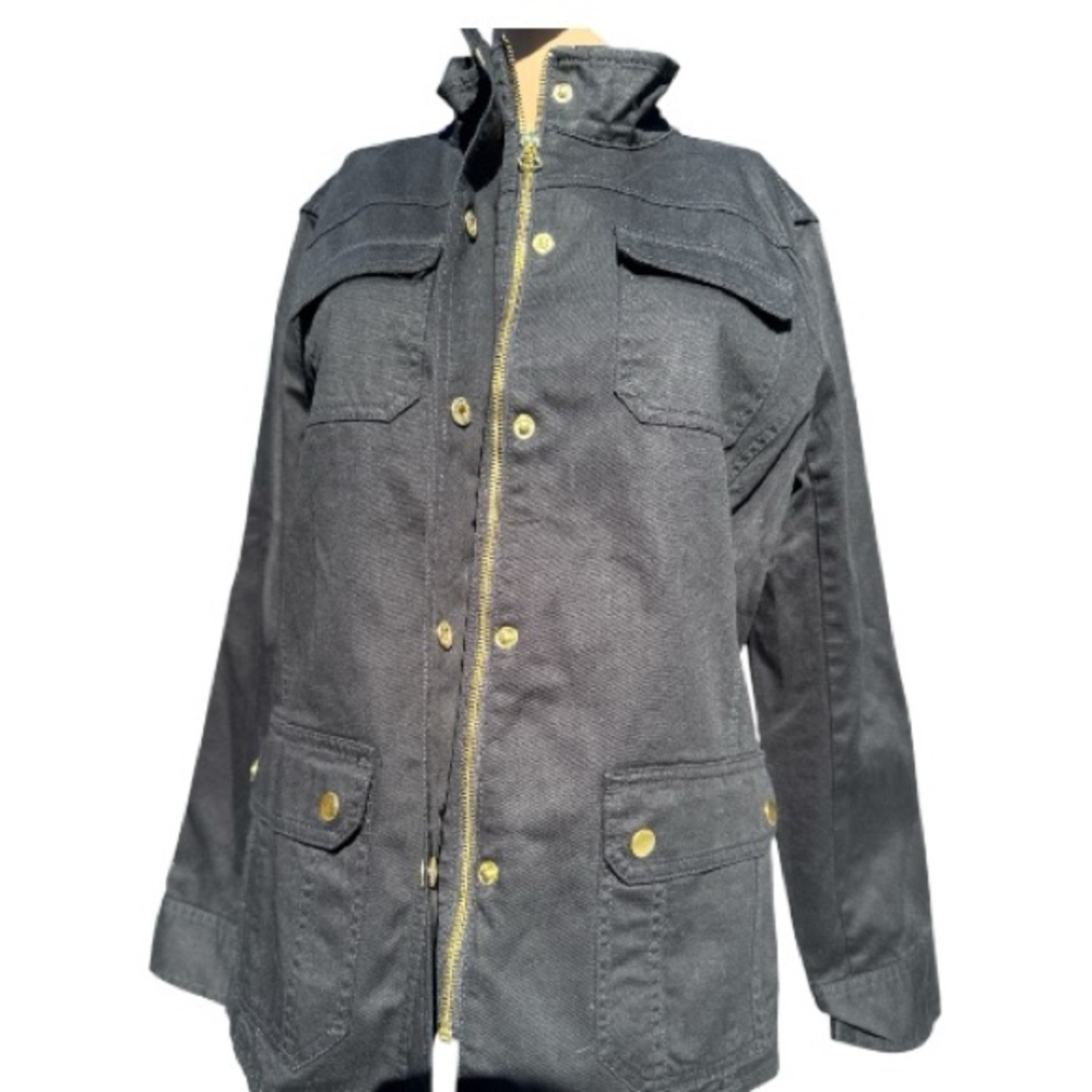 Talbots Jacket Black with Gold Tone Snaps & Zipper Size 12P - Picture 5 of 12